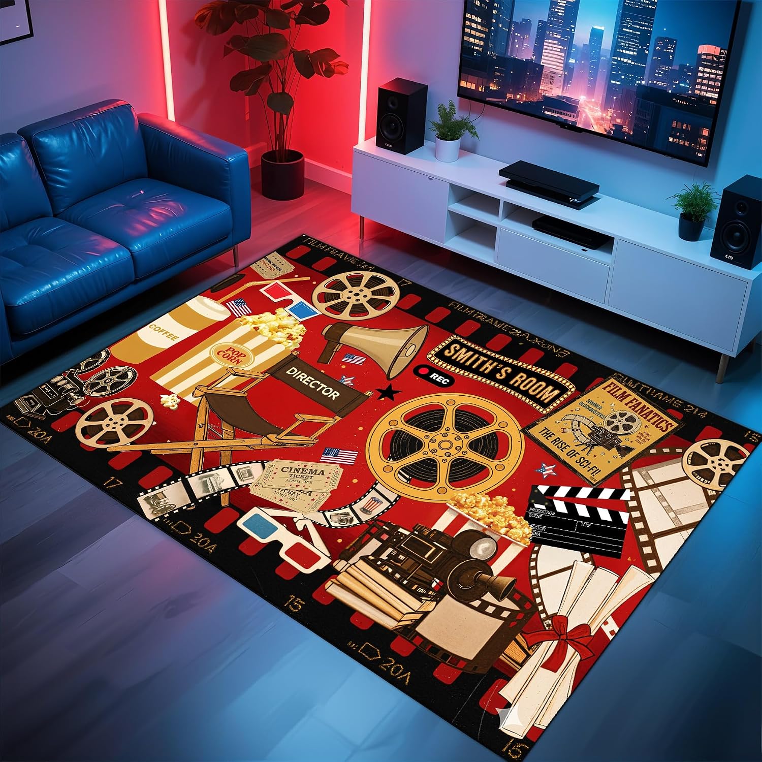 Home Cinema Night - Tappeto Personalizzato a Tema Cinema, Morbido