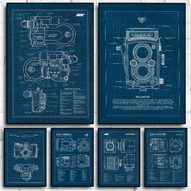 Vintage Home Cinema - Vintage Leica Camera Blueprint Poster Fotografia
